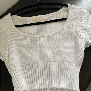 La Hearts Cream Ribbed Crop Top